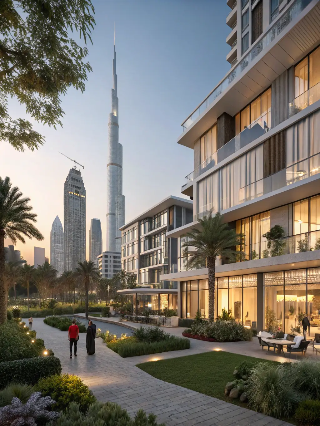 A modern architectural rendering of a luxury apartment building in Abu Dhabi, emphasizing its sleek design and premium location, with a focus on attracting potential investors.
